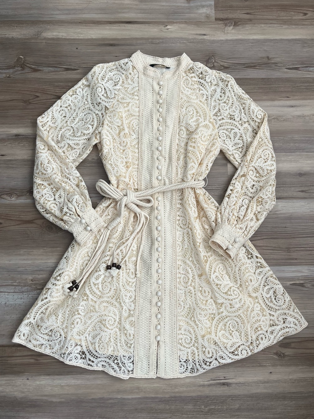 Ivory Lace Long-Sleeve Mini Dress